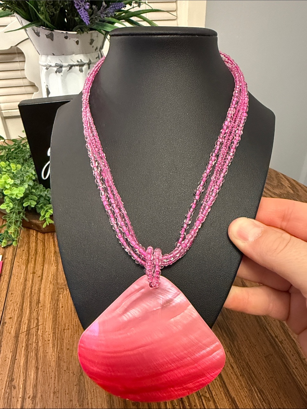 Pink seashell seed bead necklace